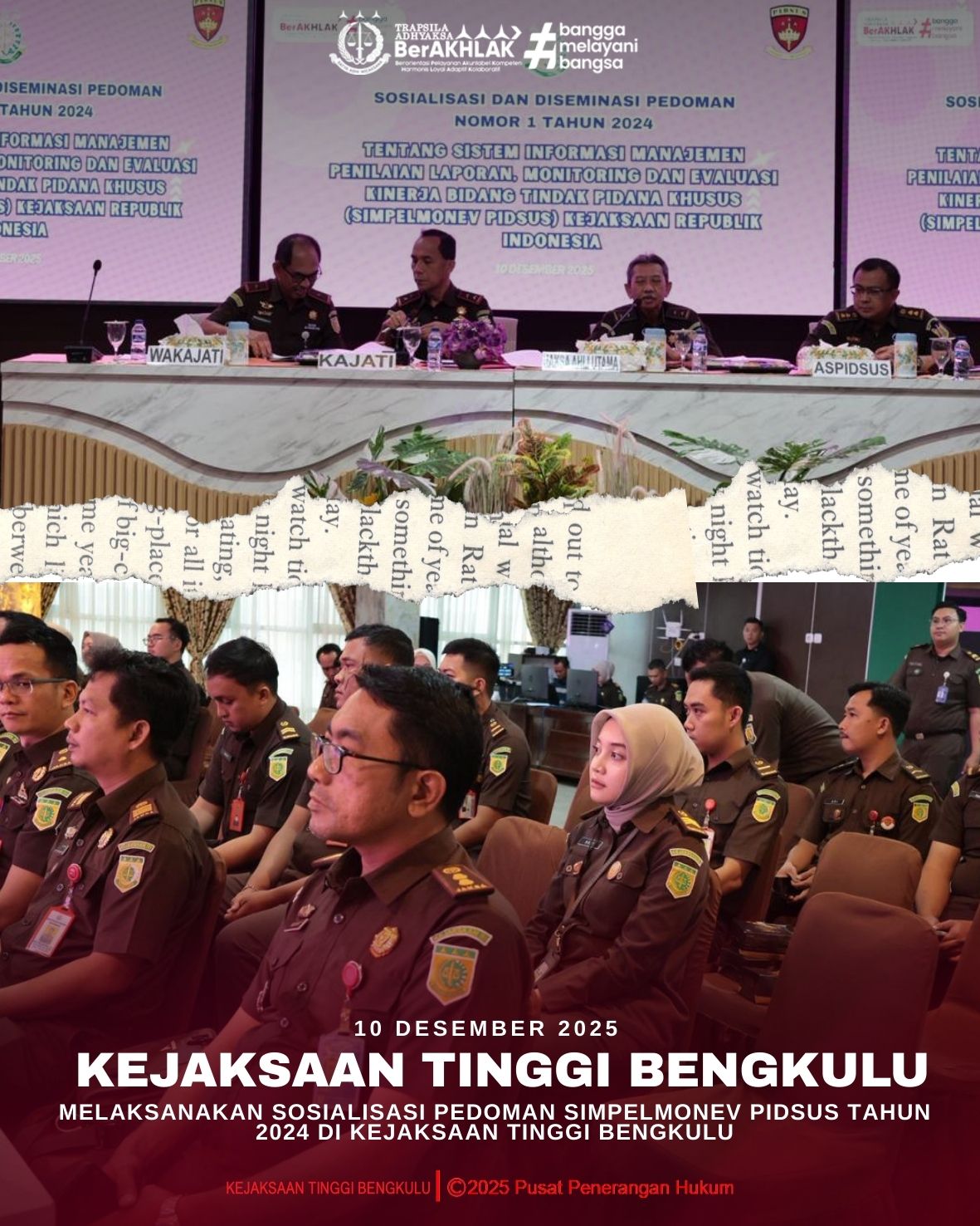 Kejaksaan Tinggi Bengkulu Melaksanakan Sosialisasi Pedoman SIMPELMONEV Pidsus Tahun 2024 di Kejaksaan Tinggi Bengkulu