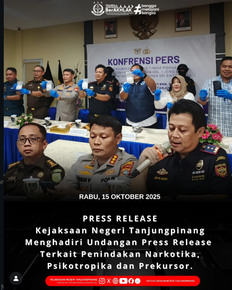 Kejaksaan Negeri Tanjungpinang Menghadiri Undangan Press Release Terkait Penindakan Narkotika Psikotropika Dan Prekursor