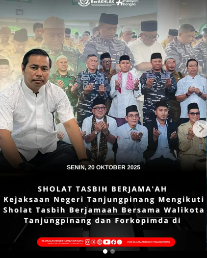 Kejaksaan Negeri Tanjungpinang Mengikuti Sholat Tasbih Berjamaah Bersama Walikota Tanjungpinang dan Forkopimda