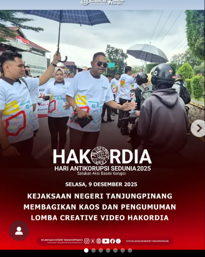 Kejaksaan Negeri Tanjungpinang Membagikan Kaos dan Pengumuman Lomba Creative Video Hakordia