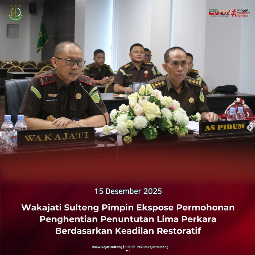 WAKAJATI SULTENG PIMPIN EKSPOSE PERMOHONAN PENGHENTIAN PENUNTUTAN LIMA PERKARA BERDASARKAN KEADILAN RESTORATIF
