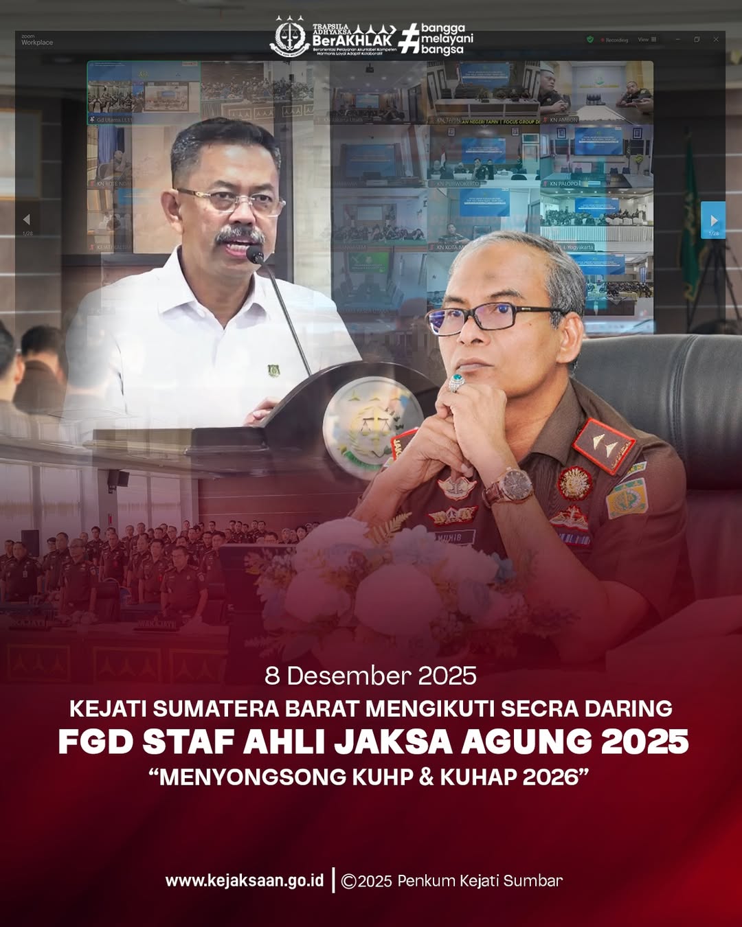Kepala Kejaksaan Tinggi Sumatera Barat didampingi Wakil Kepala Kejaksaan Tinggi Sumatera Barat para Asisten Kabag TU Koordinator serta seluruh Jaksa mengikuti kegiatan Focus Group Discussion FGD) Staf Ahli Jaksa Agung Tahun 2025