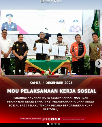MoU Pelaksanaan Kerja Sosial antara Kejaksaan Republik Indonesia dengan Pemerintah Daerah