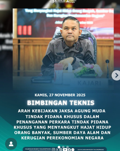 Video Conference Bimbingan Teknis dengan tema “Arah Kebijakan Jaksa Agung Muda Tindak Pidana Khusus dalam Penanganan Perkara Tindak Pidana Khusus yang Menyangkut Hajat Hidup Orang Banyak Sumber Daya Alam dan Kerugian Perekonomian Negara