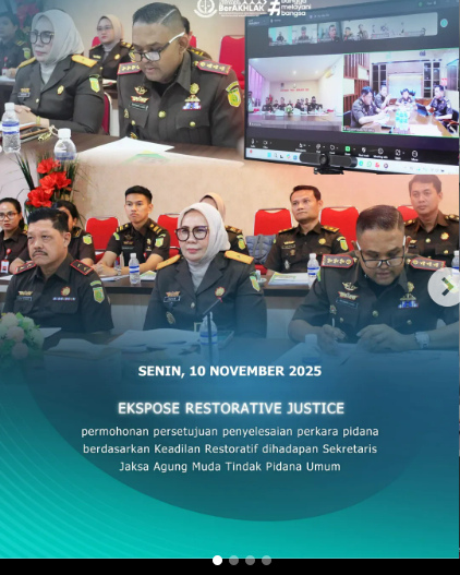 Ekspose Permohonan Persetujuan Penyelesaian Perkara Pidana Berdasarkan Keadilan Restoratif Dihadapan Sekretaris Jaksa Agung Muda Tindak Pidana Umum