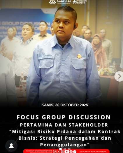 Focus Group Discussion FGD) Pertamina dan stakeholder dengan tema Mitigasi Risiko Pidana dalam Kontrak Bisnis Strategi Pencegahan dan Penanggulangan