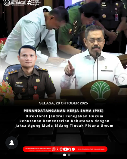Video Conference Penandatanganan Kerja Sama PKS) antara Direktorat Jendral Penegakan Hukum kehutanan Kementerian Kehutanan dengan Jaksa Agung Muda Bidang Tindak Pidana Umum