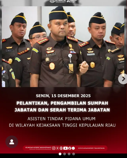 Upacara Pelantikan dan Pengambilan Sumpah Jabatan Asisten Tindak Pidana Umum Kejaksaan Tinggi Kepulauan Riau