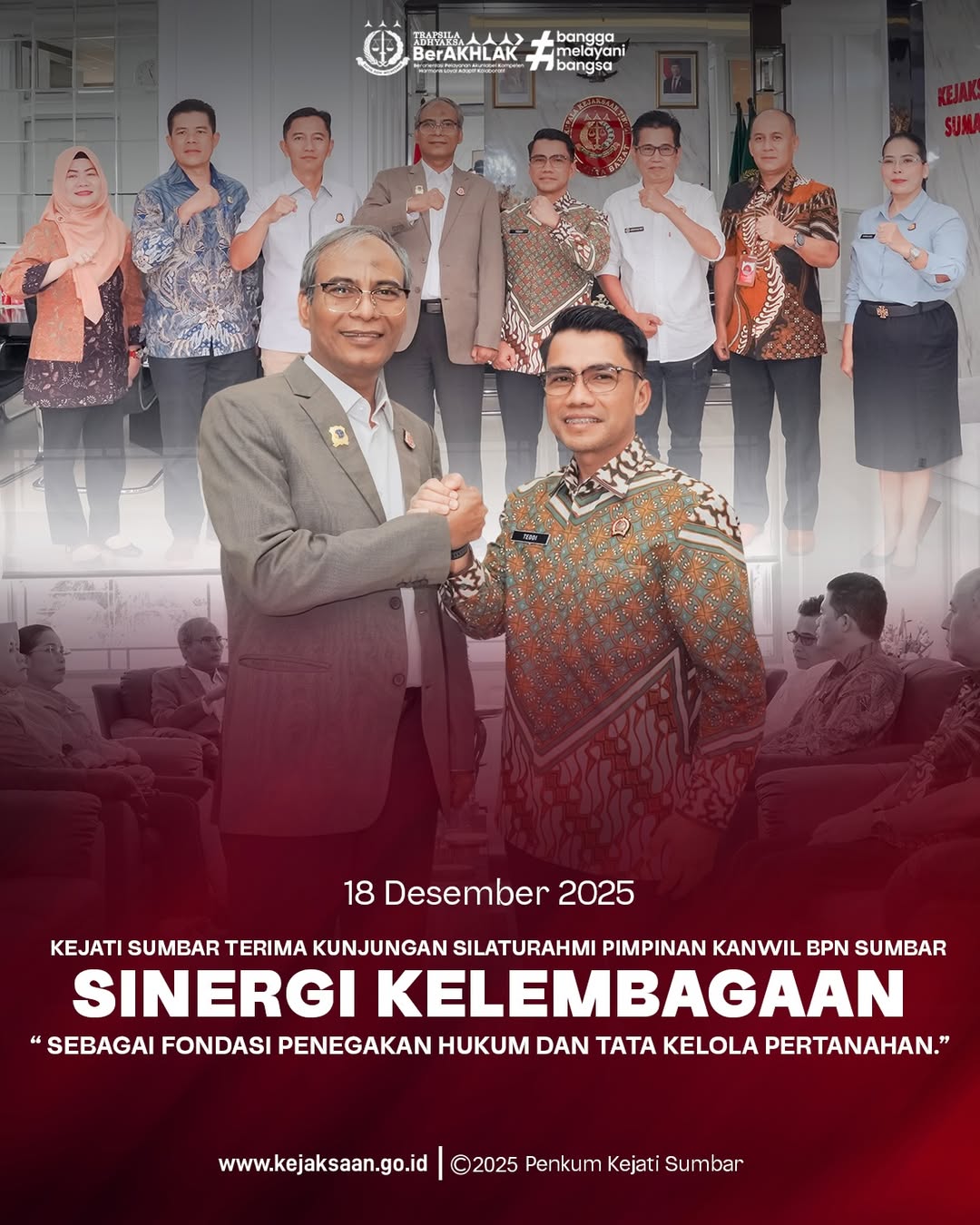 Kejaksaan Tinggi Sumatera Barat menerima kunjungan silaturahmi dari Kanwil Badan Pertanahan Nasional BPN) Sumatera Barat