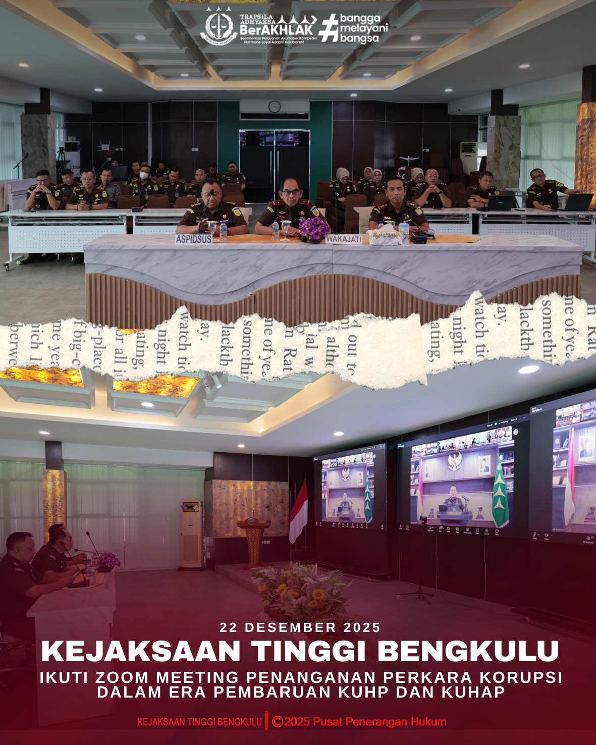Kejaksaan Tinggi Bengkulu Ikuti Zoom Meeting Penanganan Perkara Korupsi dalam Era Pembaruan KUHP dan KUHAP