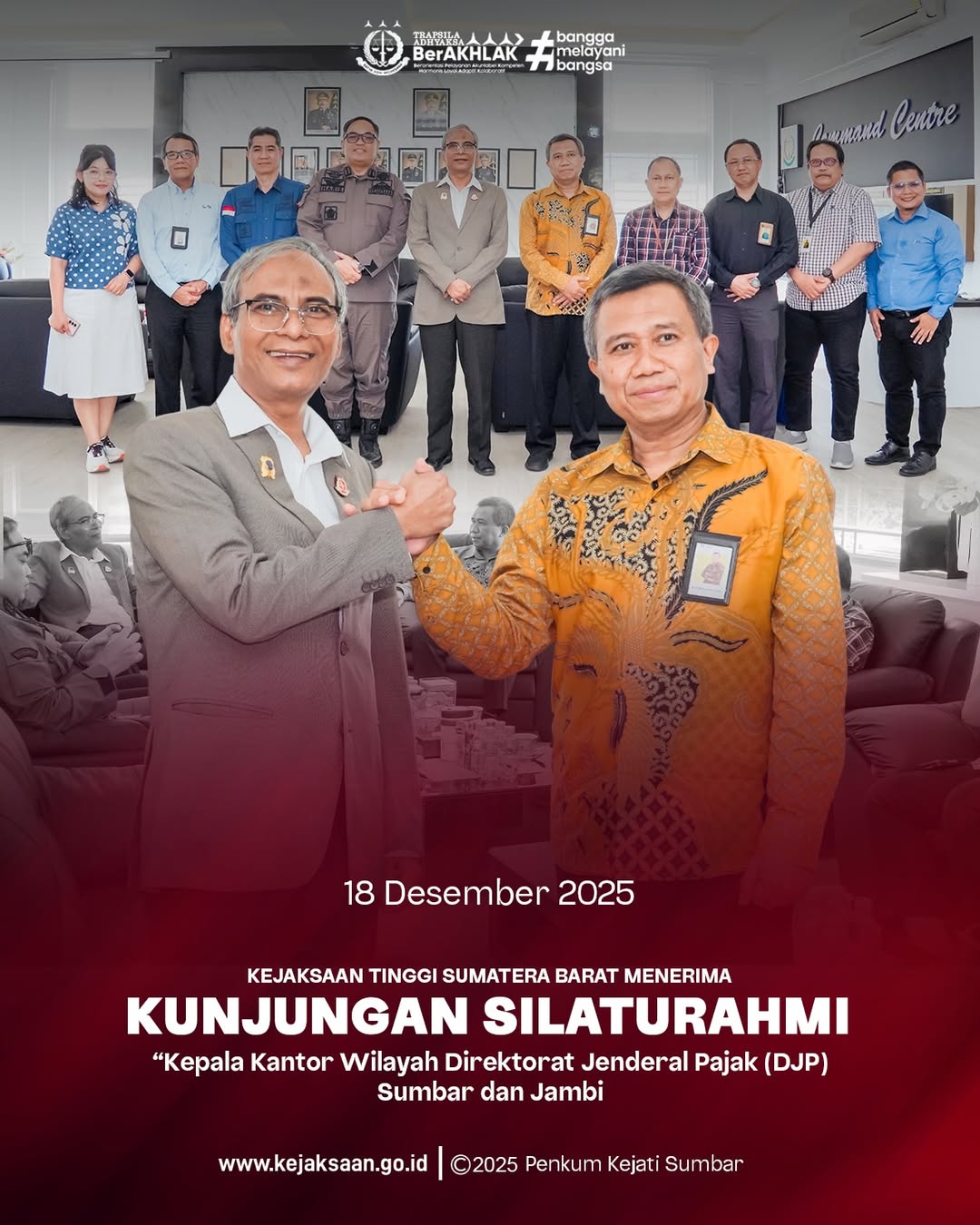 Kejaksaan Tinggi Sumatera Barat menerima kunjungan Kepala Kantor Wilayah Direktorat Jenderal Pajak DJP) Sumatera Barat dan Jambi