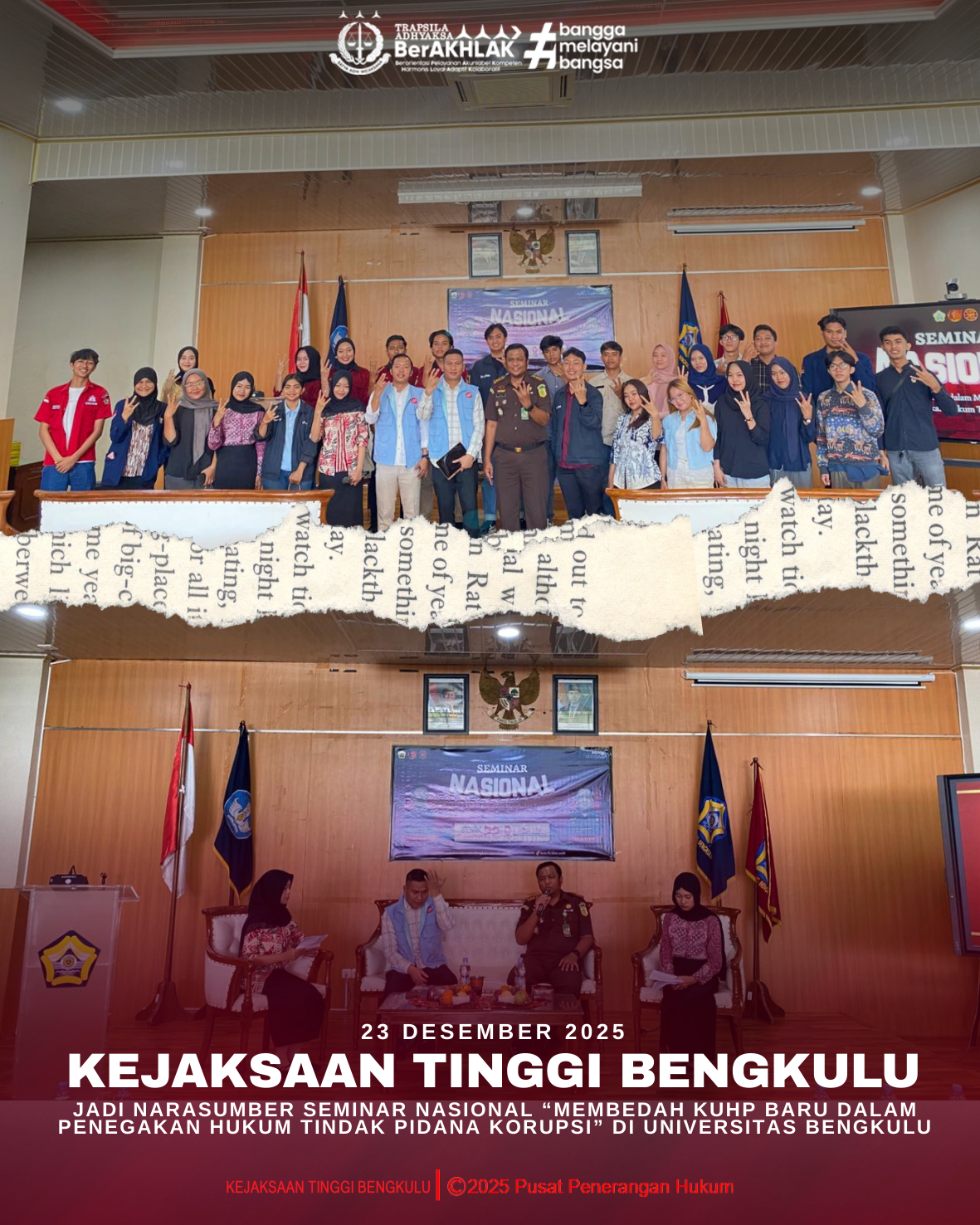 Kejaksaan Tinggi Bengkulu Jadi Narasumber Seminar Nasional “Membedah KUHP Baru dalam Penegakan Hukum Tindak Pidana Korupsi di Universitas Bengkulu