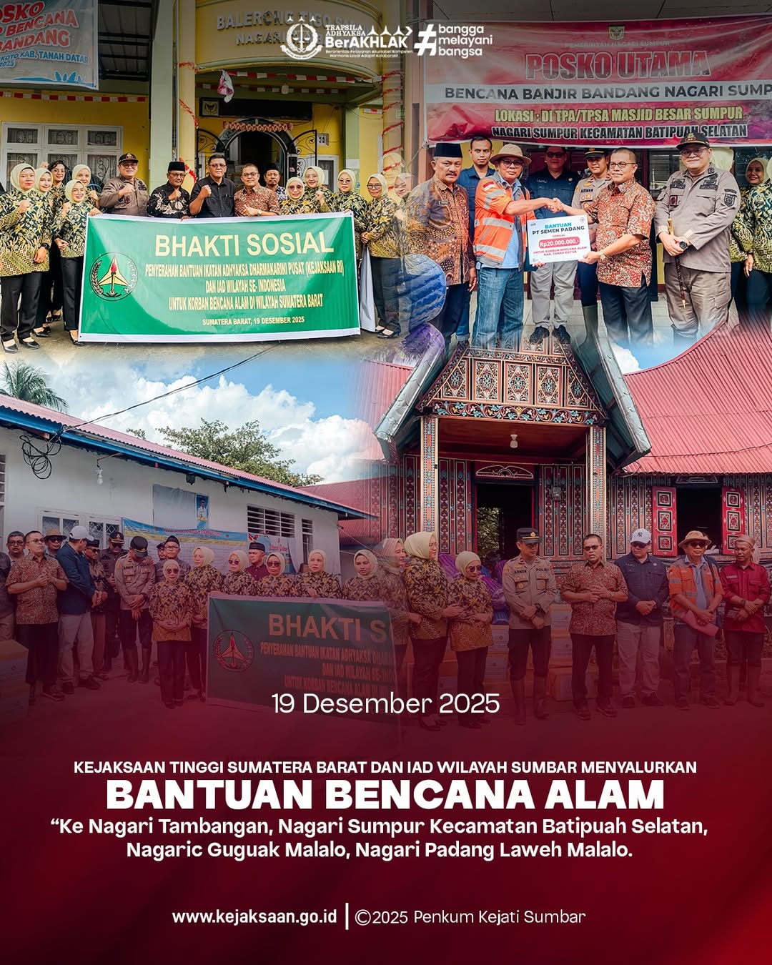 Kejati Sumbar dan IAD Se - Sumbar Menyalurkan Bantuan Bencana Alam