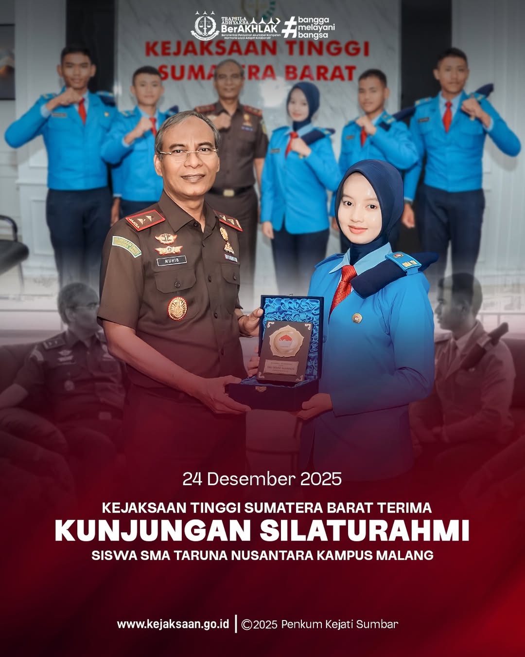 Kerja Kepala Kejaksaan Tinggi Sumatera Barat menerima kunjungan silaturahmi dari siswa SMA Taruna Nusantara Kampus Malang