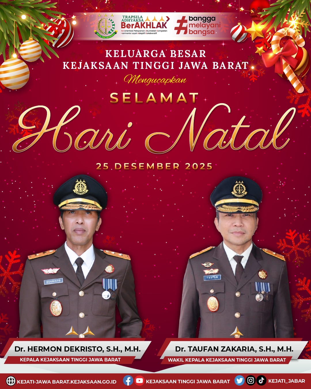 Keluarga Besar Kejaksaan Tinggi Jawa Barat mengucapkan Selamat Hari Natal 25 Desember 2025