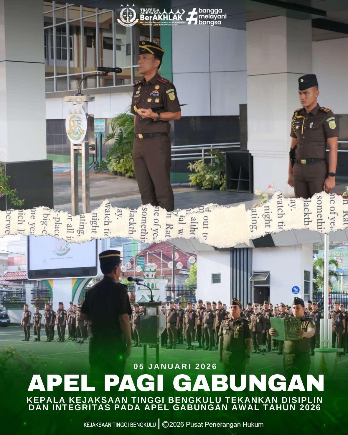 Kepala Kejaksaan Tinggi Bengkulu Tekankan Disiplin dan Integritas pada Apel Gabungan Awal Tahun 2026