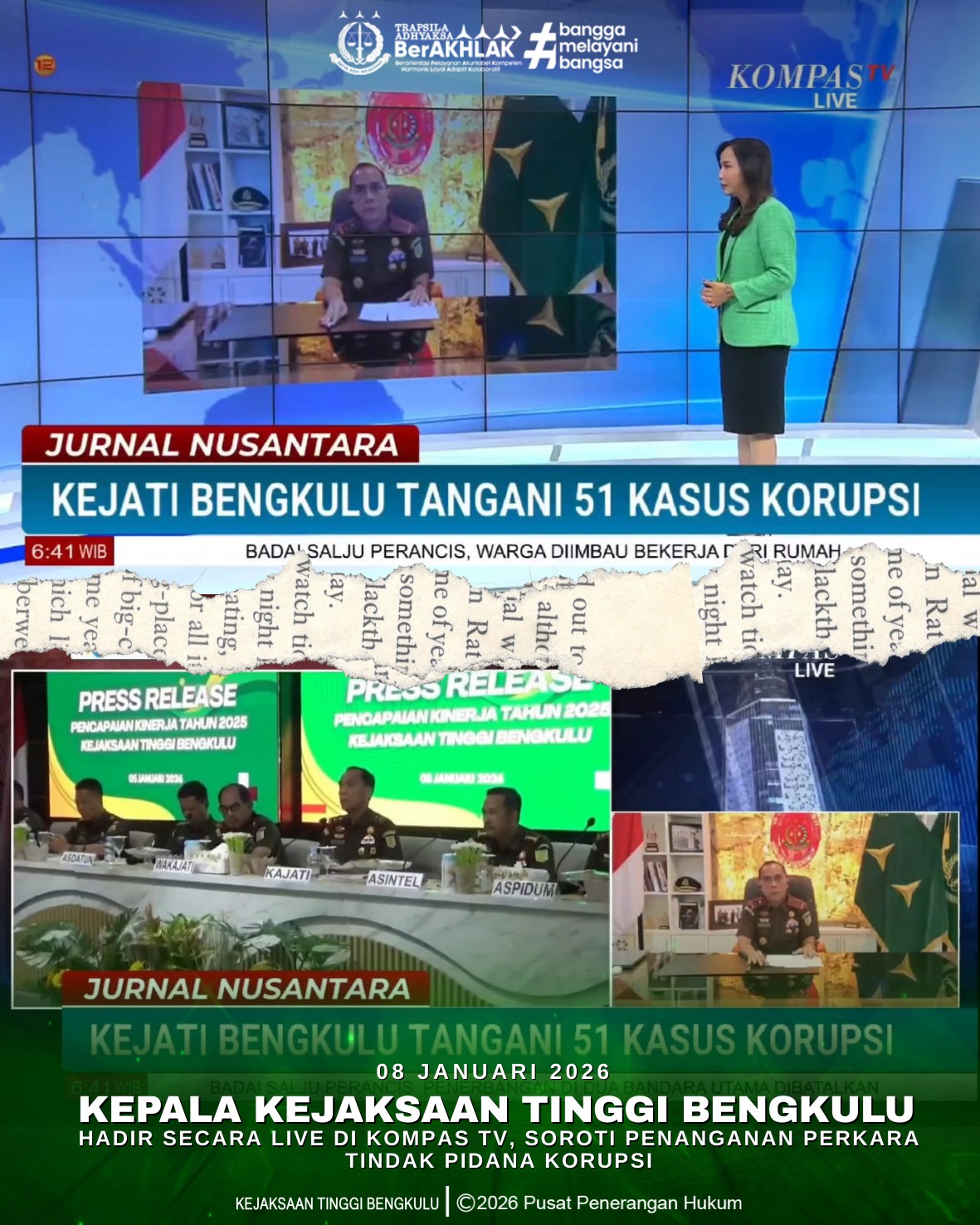 Kepala Kejaksaan Tinggi Bengkulu Hadir Secara Live di Kompas TV Soroti Penanganan Perkara Tindak Pidana Korupsi