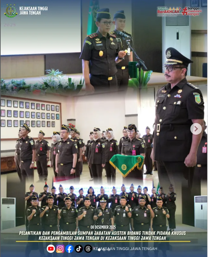 Pelantikan dan Pengambilan Sumpah Jabatan Asisten Bidang Tindak Pidana Kasus Kejaksaan Tinggi Jawa Tengah di Kejaksaan Tinggi Jawa Tengah