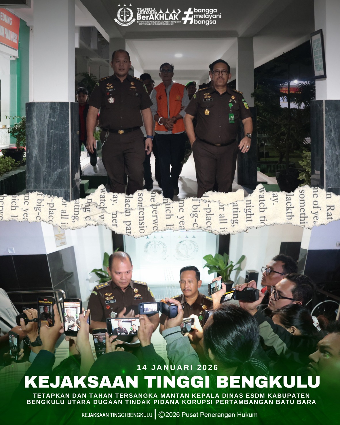 Kejati Bengkulu Tetapkan dan Tahan Tersangka mantan Kepala Dinas ESDM Kabupaten Bengkulu Utara Dugaan Tindak Pidana Korupsi Pertambangan Batu Bara