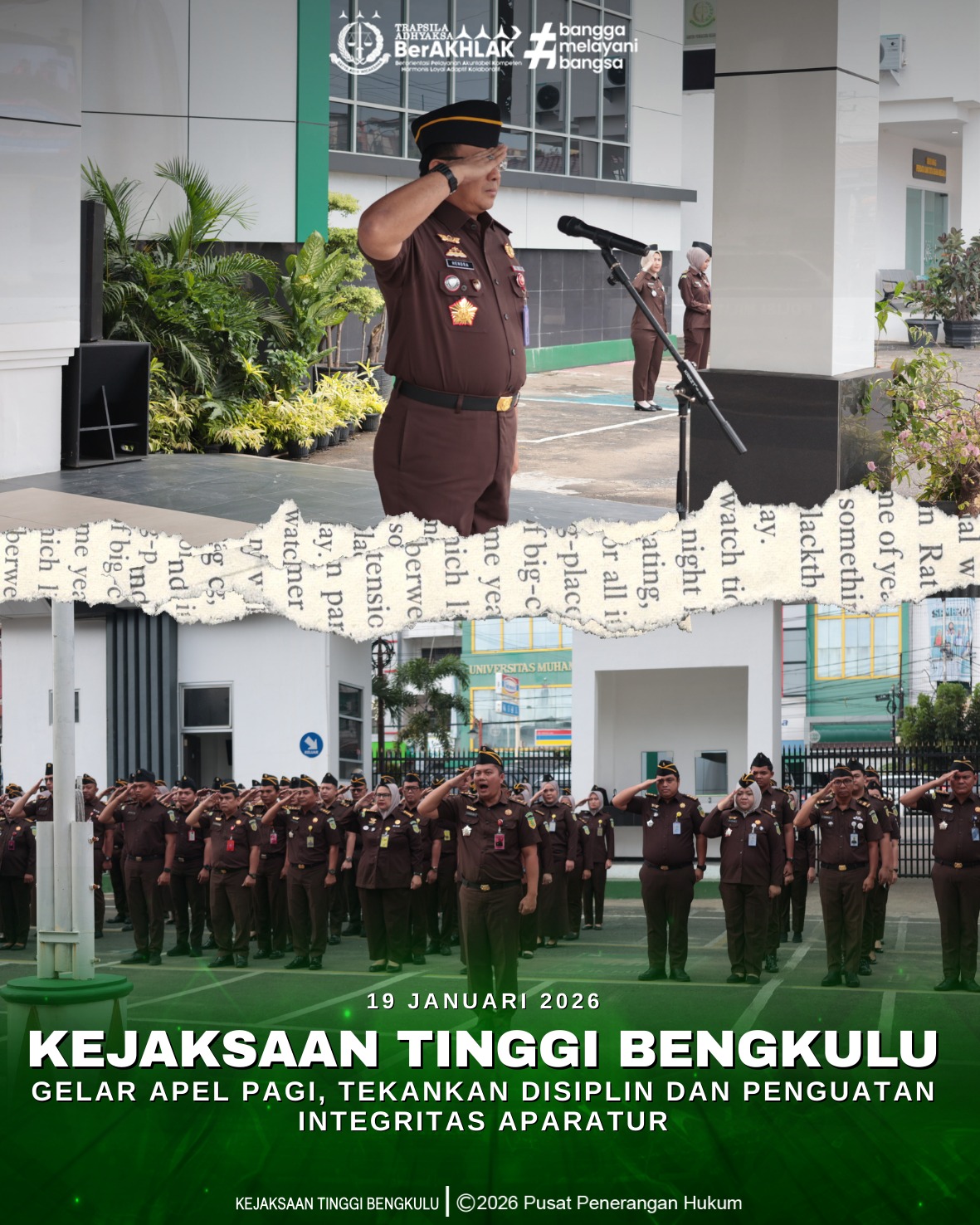 Kejaksaan Tinggi Bengkulu Gelar Apel Pagi Tekankan Disiplin dan Penguatan Integritas Aparatur