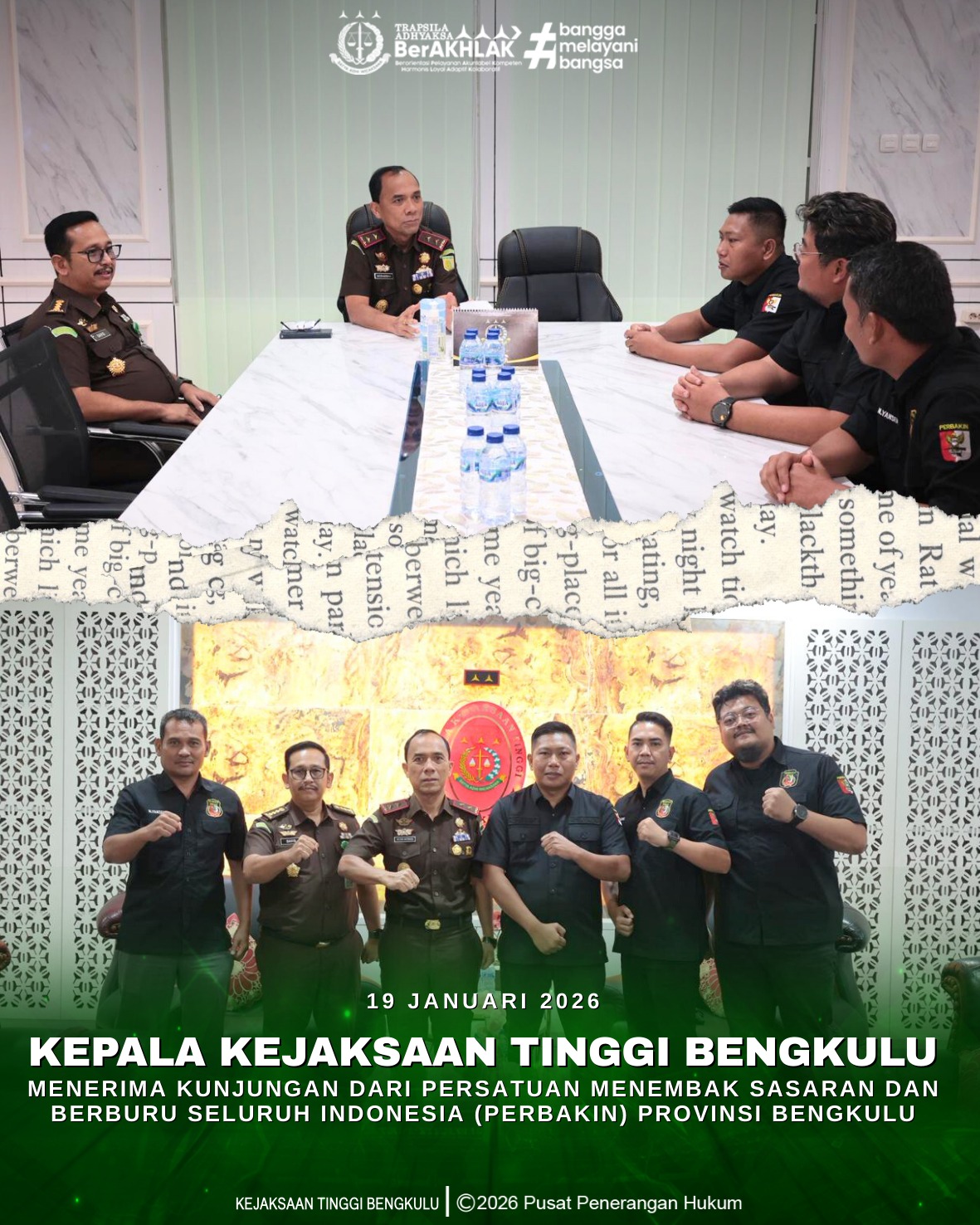 Kejaksaan Tinggi Bengkulu menerima kunjungan dari Persatuan Menembak Sasaran dan Berburu Seluruh Indonesia Perbakin) Provinsi Bengkulu