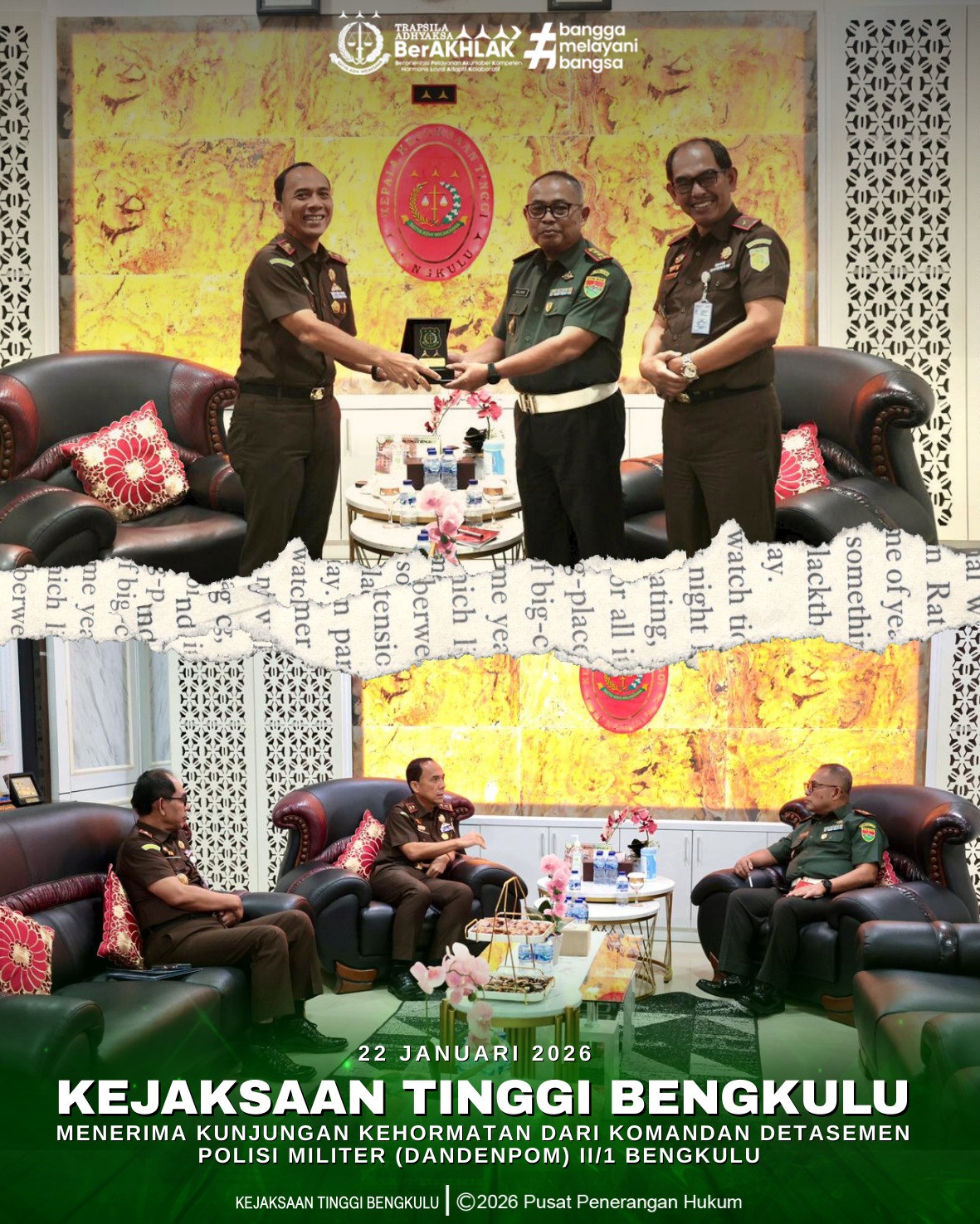 Kejaksaan Tinggi Bengkulu Menerima Kunjungan Dandenpom II1 Bengkulu