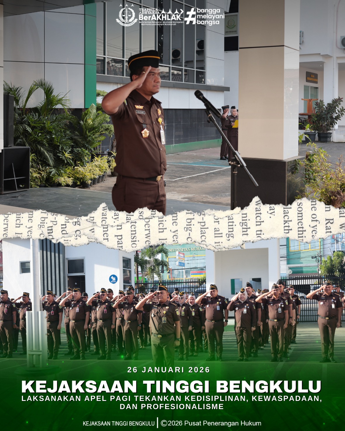 Kejaksaan Tinggi Bengkulu Laksanakan Apel Pagi Tekankan Disiplin dan Integritas Pegawai