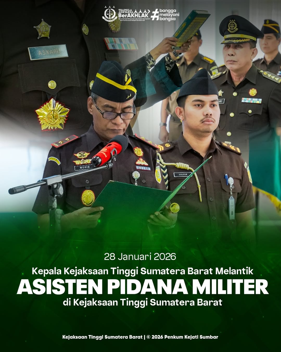 Kepala Kejaksaan Tinggi Sumatera Barat Melantik Asisten Pidana Militer yanng baru