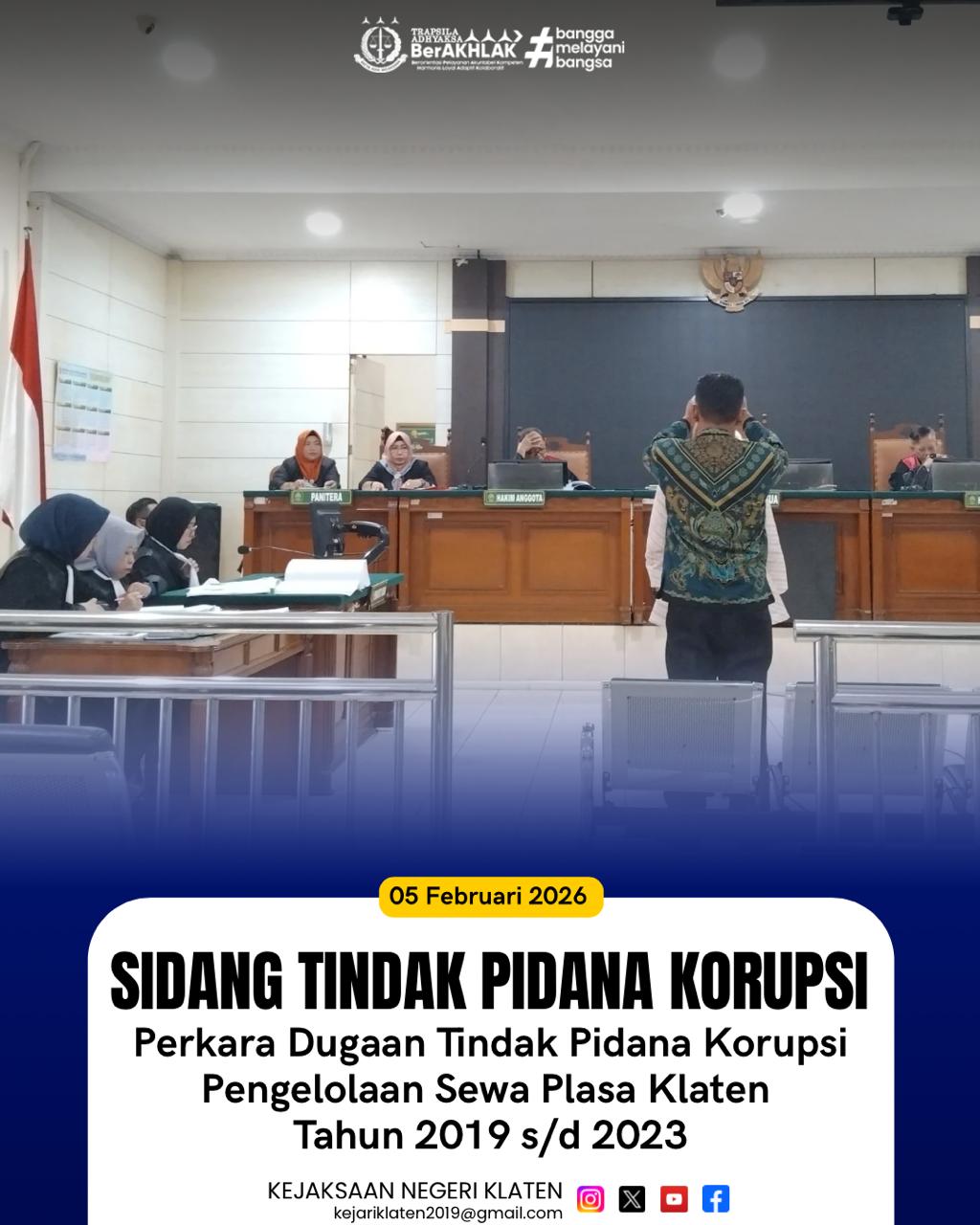 Sidang Tindak Pidana Korupsi dengan Agenda Pemeriksaan Ahli Perkara Dugaan Tindak Pidana Korupsi terkait Pengelolaan Sewa Plasa Klaten Tahun 2019 sd 2023