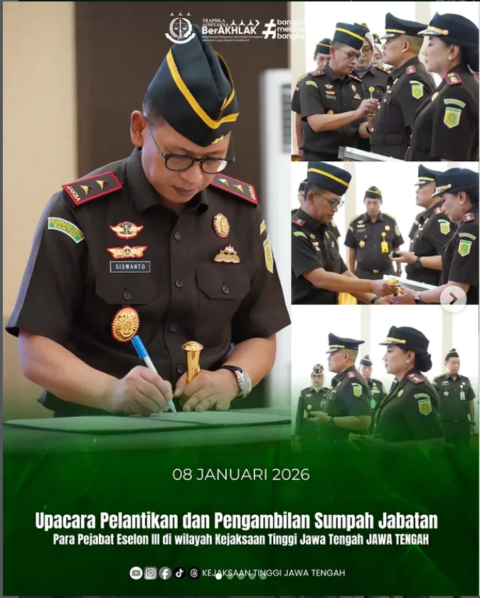 Upacara Pelantikan dan Pengambilan Sumpah Jabatan Para Pejabat Eselon III di Wilayah Kejati Jateng