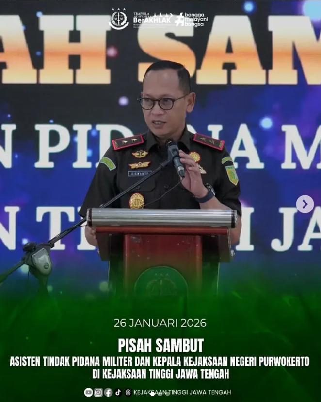 Pisah Sambut Asisten Tindak Pidana Militer dan Kepala Kejaksaan Negeri Purwokerto di Kejati