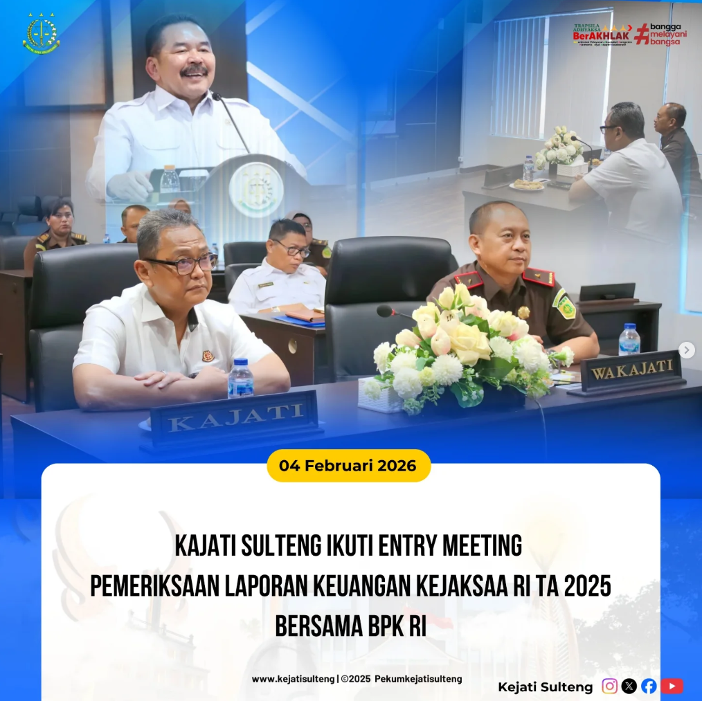 KAJATI SULTENG IKUTI ENTRY MEETING PEMERIKSAAN LAPORAN KEUANGAN KEJAKSAAN RI TA 2025 BERSAMA BPK RI