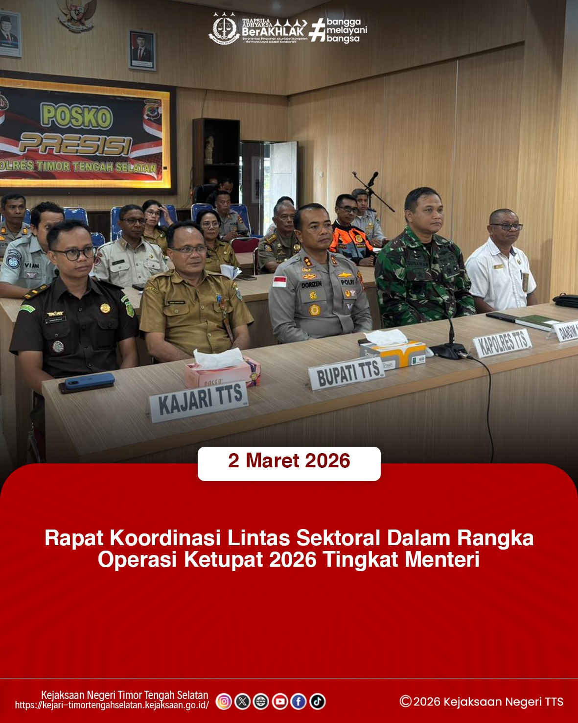 Rapat Koordinasi Lintas Sektoral Dalam Rangka Operasi Ketupat 2026 tingkat Menteri melalui Media Conferense Zoom