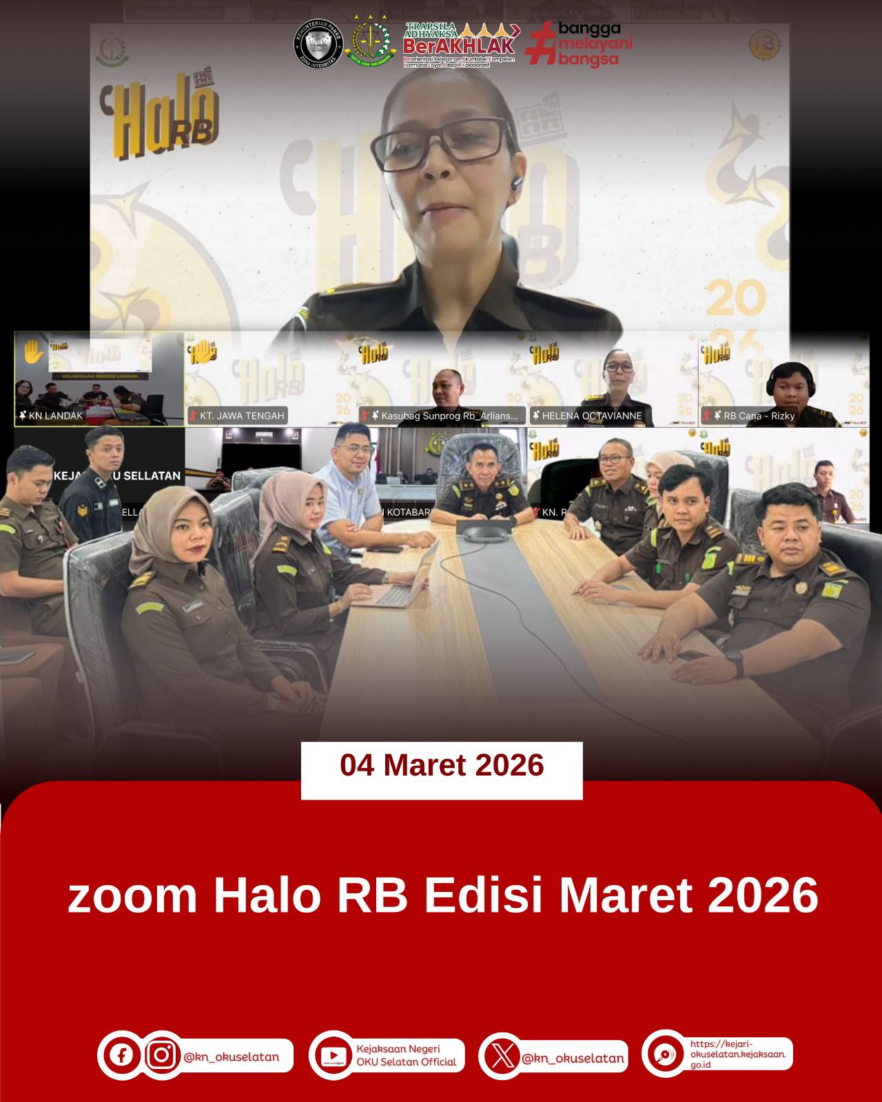Komitmen Reformasi Birokrasi Kejari OKU Selatan Ikuti Halo RB Edisi Maret Bahas Evaluasi Zona INtegritas