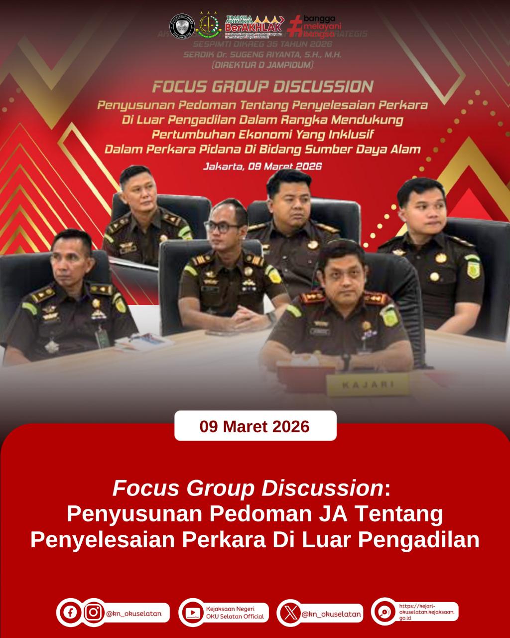 Kejari OKU Selatan Ikuti FGD Penyusunan Pedoman Jaksa Agung tentang Penundaan Penuntutan dan Denda Damai