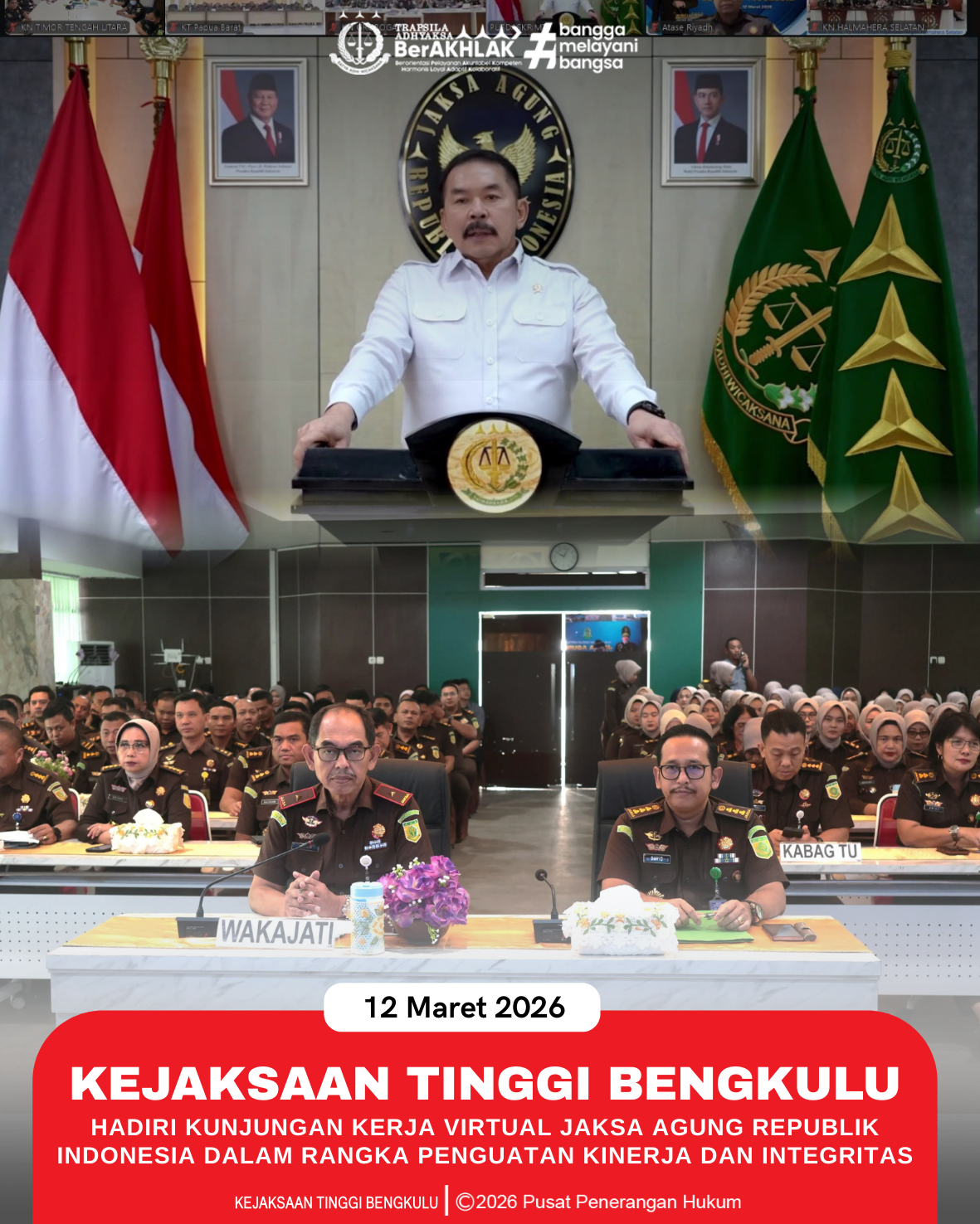Kejaksaan Tinggi Bengkulu Mengikuti Kunjungan Kerja Virtual Jaksa Agung Republik Indonesia dalam Rangka Penguatan Kinerja dan Integritas