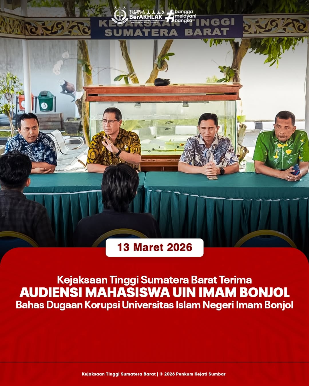Kejaksaan Tinggi Sumatera Barat Terima Audiensi Mahasiswa UIN Imam Bonjol