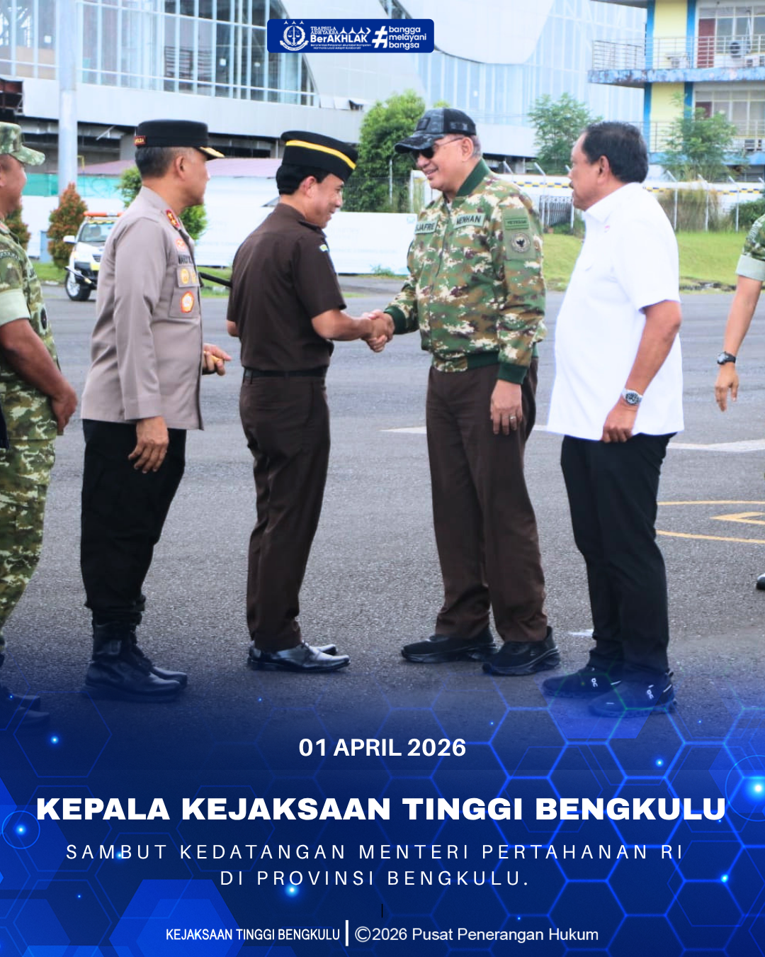 Kepala Kejaksaan Tinggi Bengkulu Sambut Kedatangan Menteri Pertahanan RI di Bengkulu