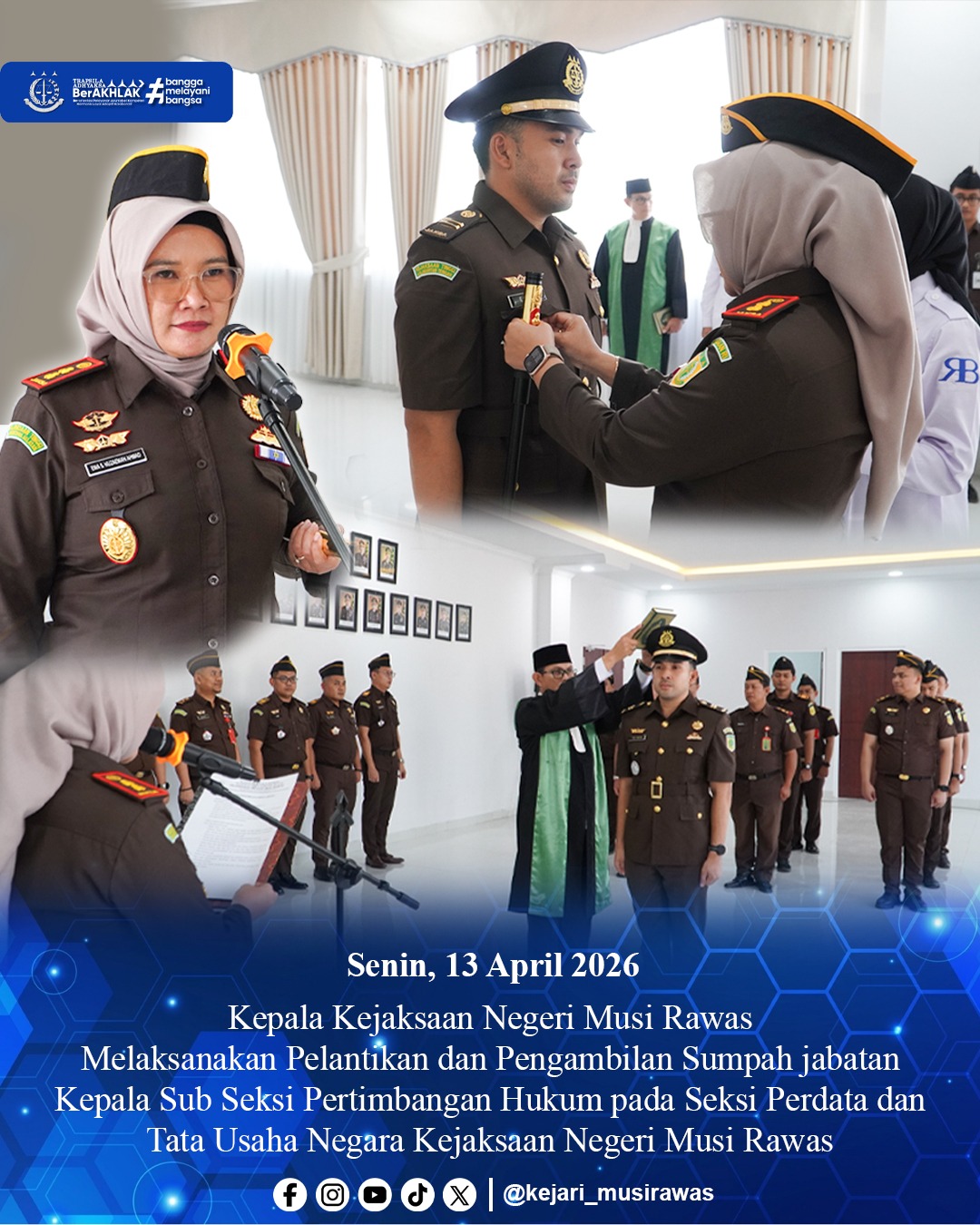 Pelantikan Kasubsi Pertimbangan Hukum pada Seksi Perdata dan Tata Usaha Negara Kejaksaan Negeri Musi Rawas