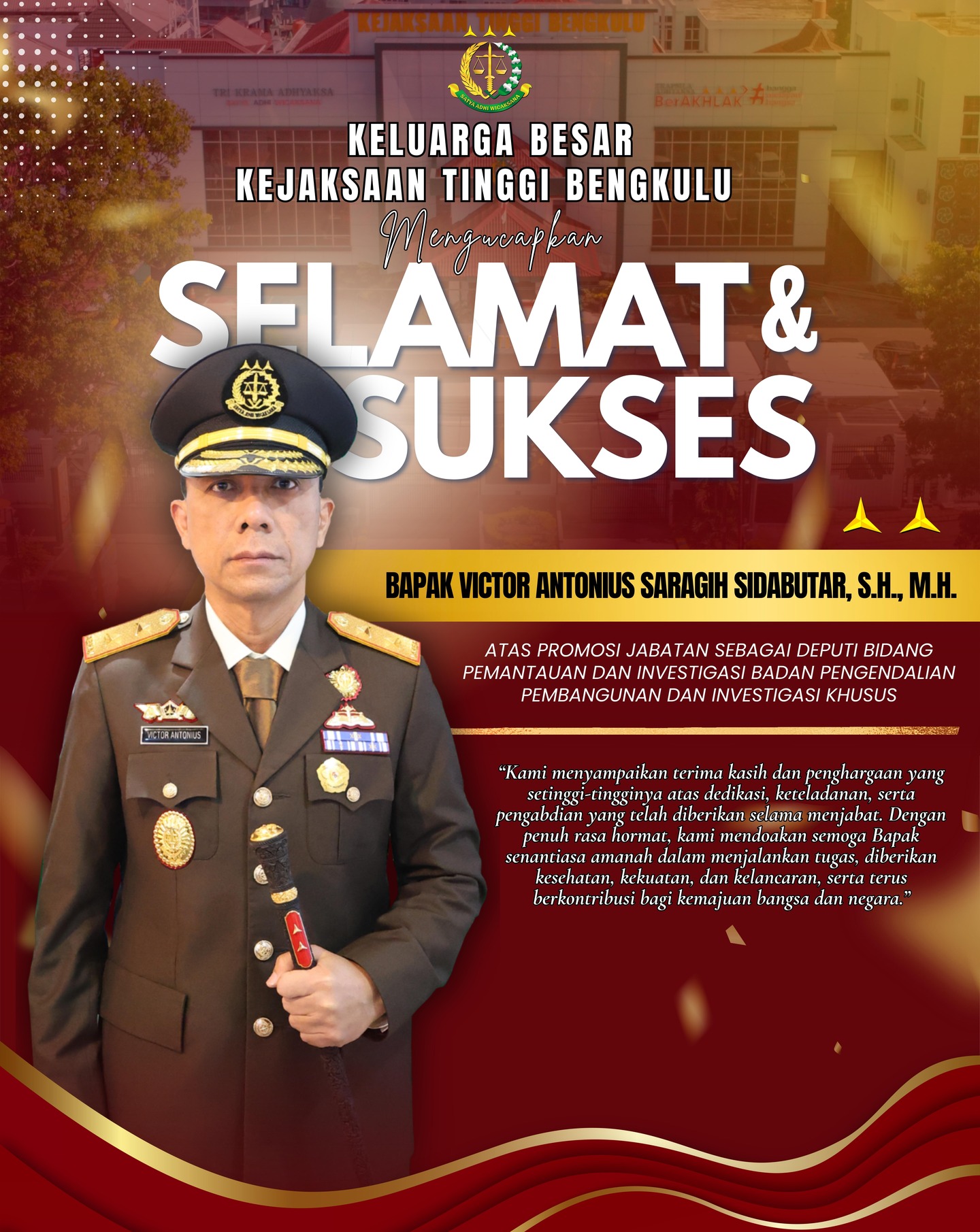 Selamat  Sukses Bapak Victor Antonius Saragih Sidabutar SH MH atas Promosi Jabatan