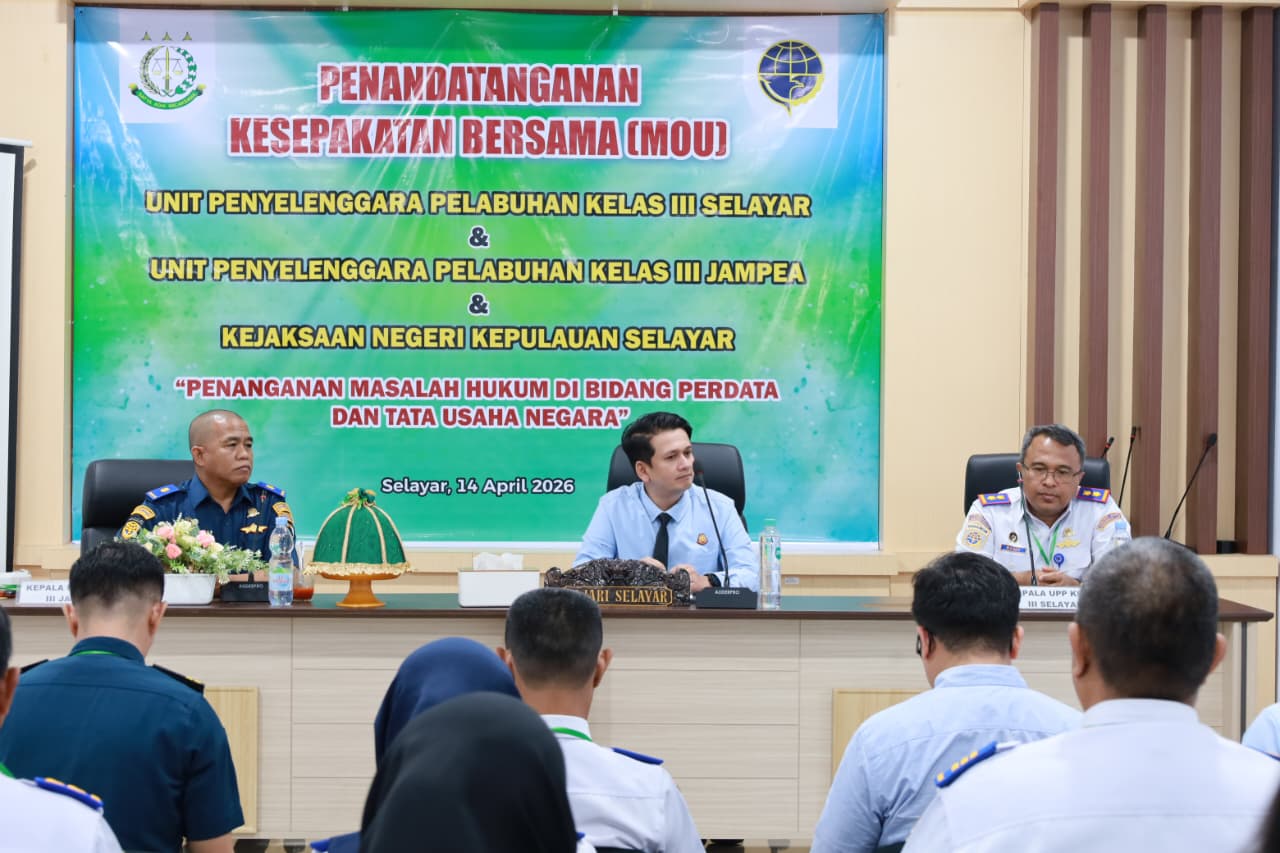 penandatanganan Nota Kesepahaman bersama Kantor Unit Penyelenggara Pelabuhan UPP) Kelas III Selayar dan UPP Kelas III Jampea
