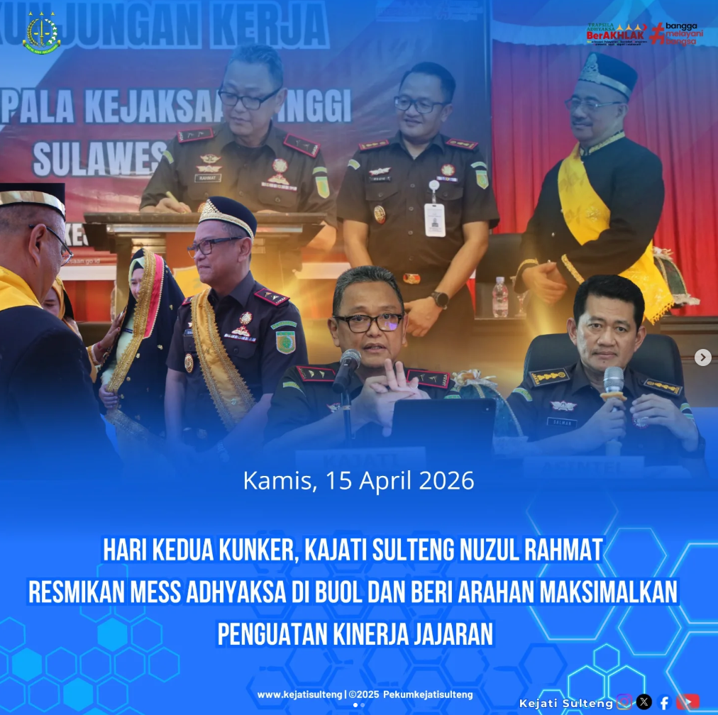 HARI KEDUA KUNKERKAJATI SULTENG NUZUL RAHMAT RESMIKAN MESS ADHYAKSA BUOL DAN BERI ARAHAN MAKSIMALKAN PENGUATAN KINERJA JAJARAN