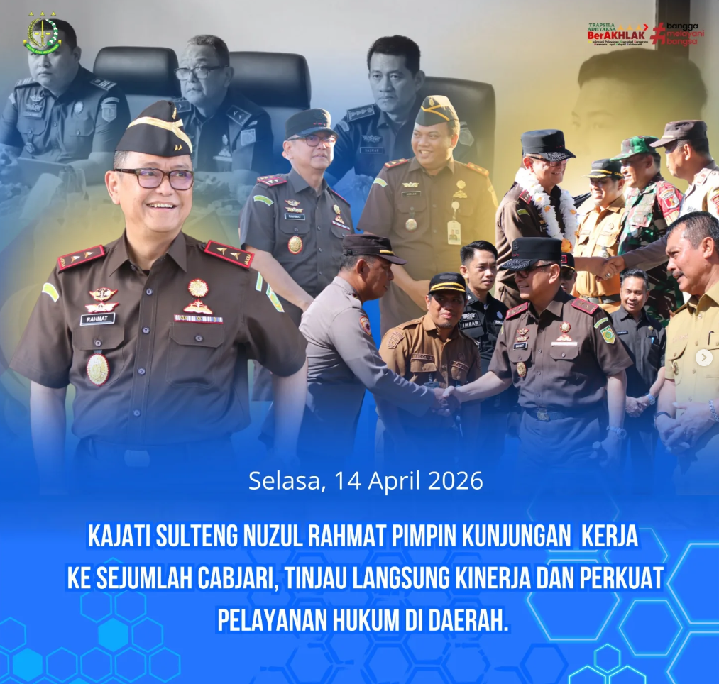 KAJATI SULTENG NUZUL RAHMAT PIMPOIN KUNJUNGAN KERJA KE SEJUMLAH CABJARI TINJAU LANGSUNG KINERJA KINERJA DAN PERKUAT PELAYANAN HUKUM DI DAERAH
