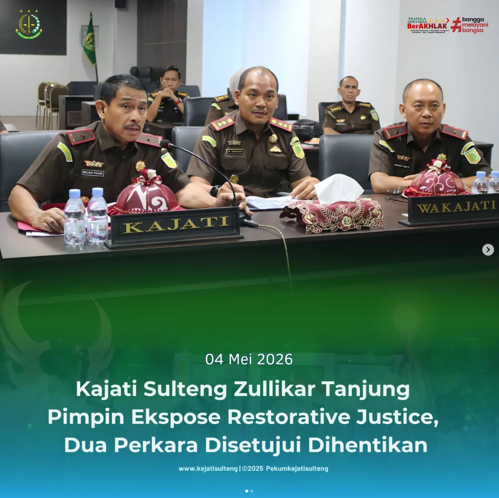 KAJATI SULTENG ZULLIKAR TANJUNG PIMPIN EKSPOSE RESTORATIVE JUSTICEDUA PERKARA DISETUJUI DIHENTIKAN