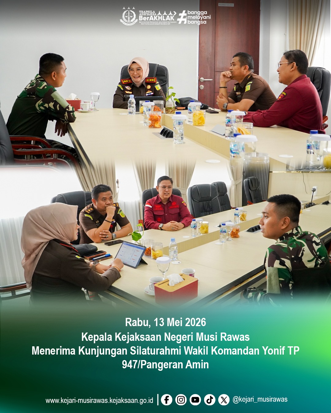 Kajari Musi Rawas Terima Kunjungan Silaturahmi Wakil Komandan Yonif TP 947Pangeran Amin