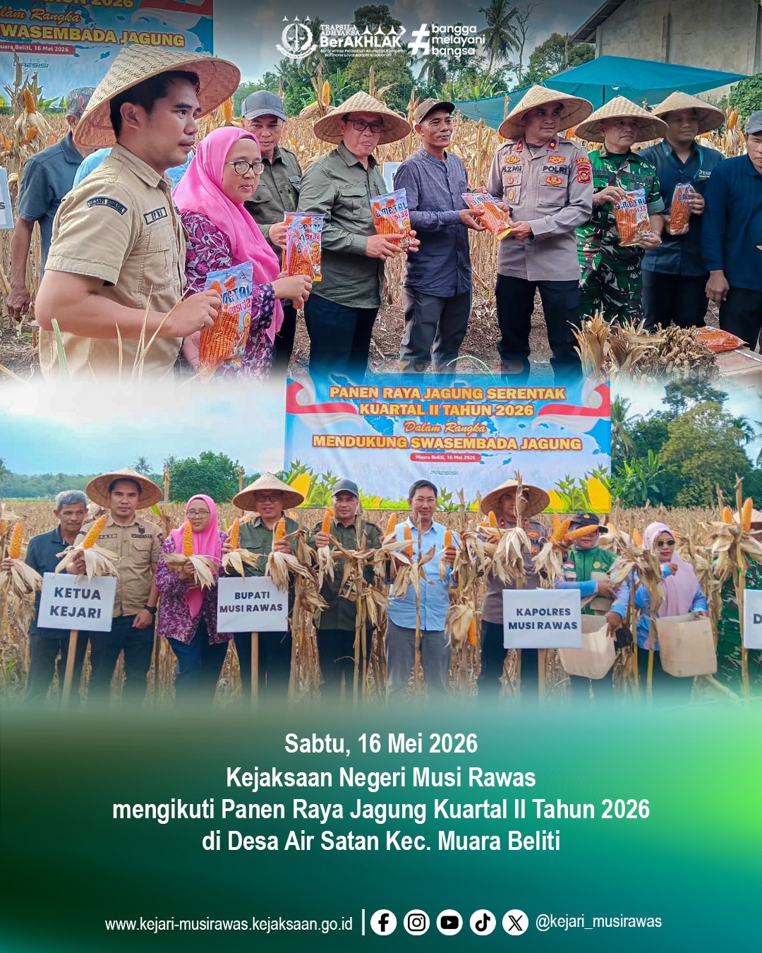 Dukung Ketahanan Pangan Kejaksaan Negeri Musi Rawas Hadiri Panen Raya Jagung Kuartal II di Desa Air Satan