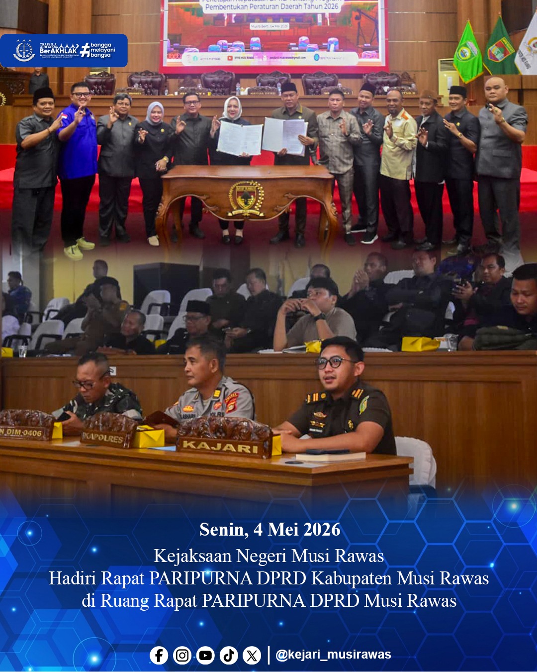 Kepala Subseksi II Intelijen Kejaksaan Negeri Musi Rawas Hadiri Rapat Paripurna DPRD Terkait Penandatanganan MoU dan Penetapan Propemperda 2026