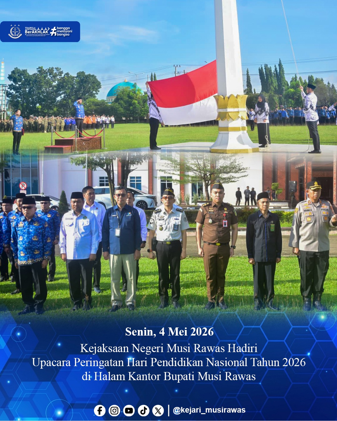 Peringati Hardiknas 2026 Kepala Subseksi Penuntutan Subseksi Eksekusi dan Eksaminasi Kejaksaan Negeri Musi Rawas Hadiri Upacara di Halaman Kantor Bupati