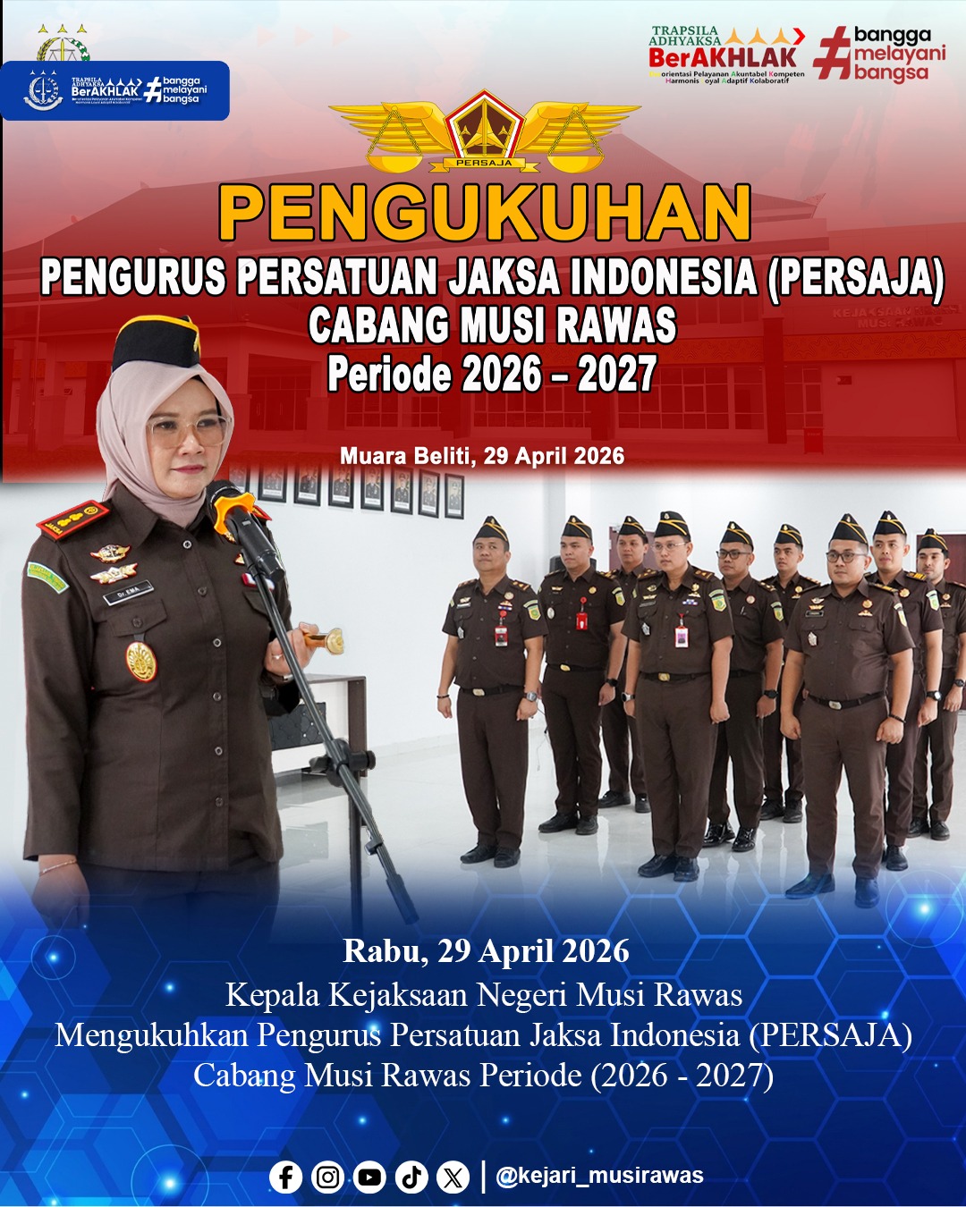 Kajari Musi Rawas Resmi Kukuhkan Pengurus PERSAJA Cabang Musi Rawas Periode 2026-2027