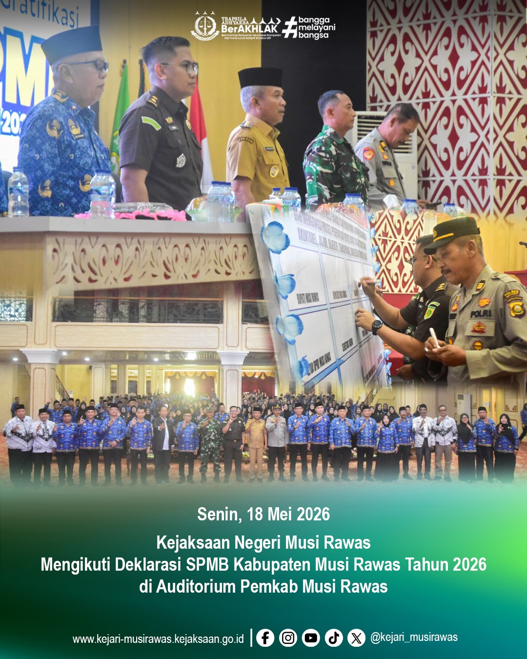 Dukung Program Daerah Kasubag Pembinaan Kejari Musi Rawas Hadiri Deklarasi SPMB Kabupaten Tahun 2026